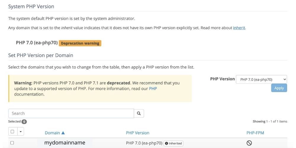PHP version - deprecation warning