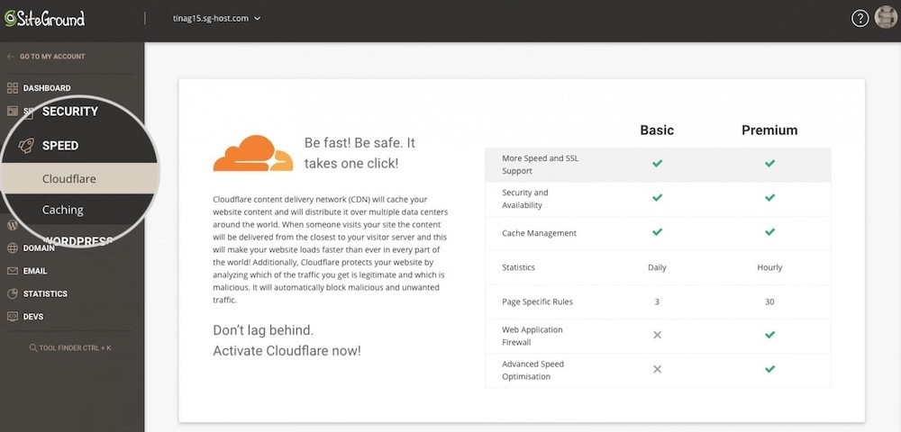 WP hosting providers detailed comparison 2021 - SiteGround: Enable CLoudflare CDN