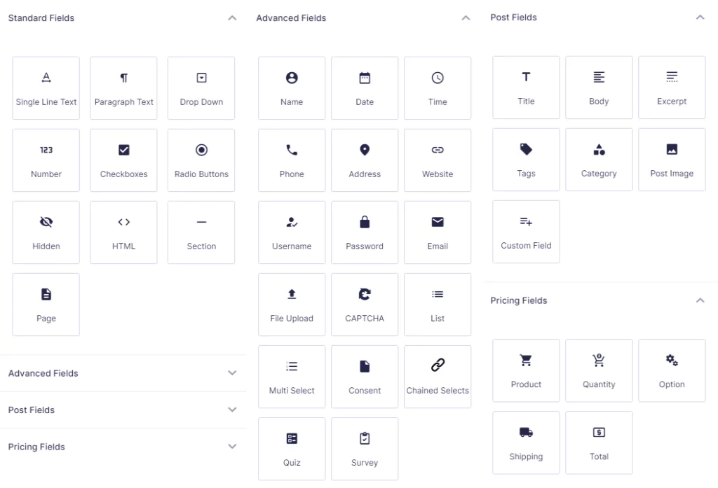 Gravity Forms Version 2.5 Update - Field Types