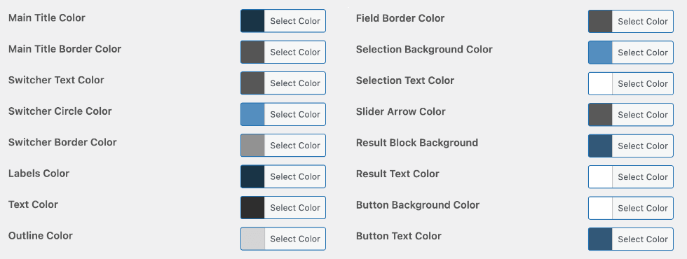 WP Calorie Calculator Pro - Color Selection