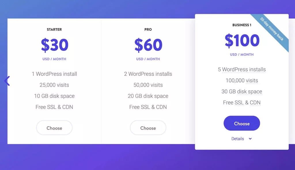 WP hosting providers detailed comparison 2021 - Cloudways pricing