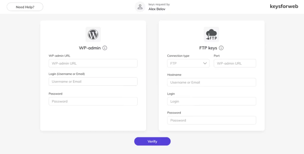 Password request forms