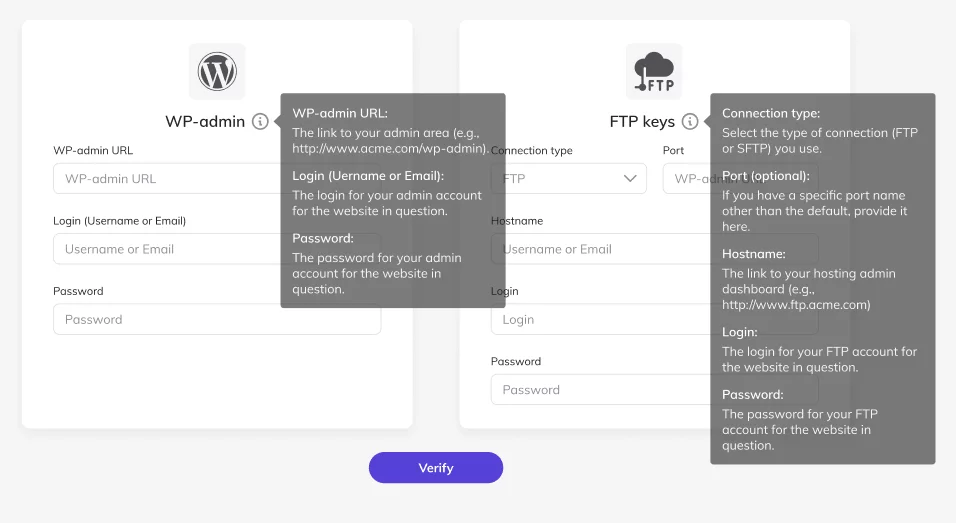 Secure password request form - Tooltips