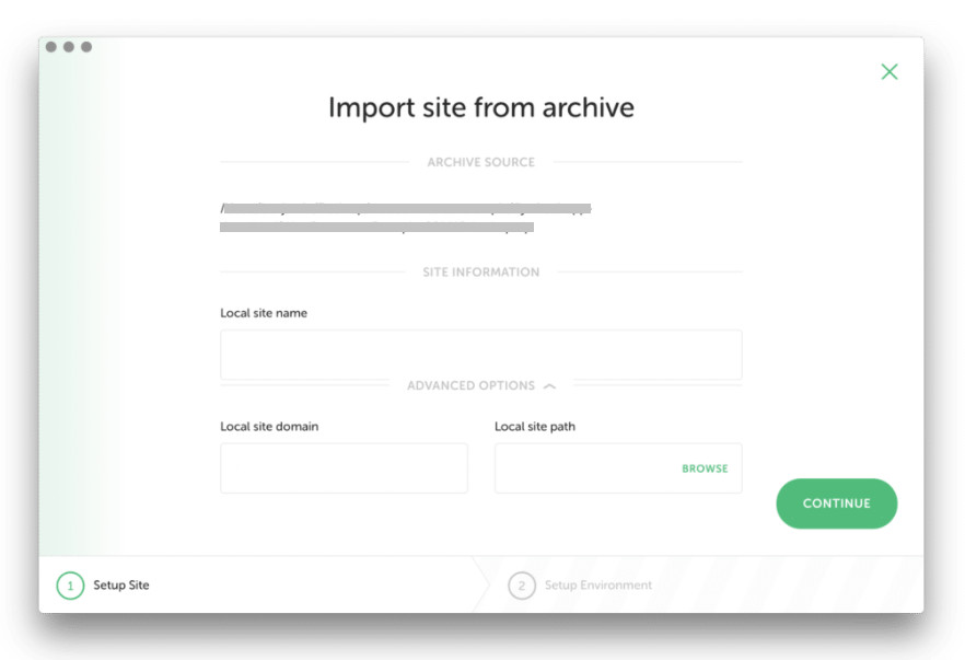 LocalWP - Import site from archive