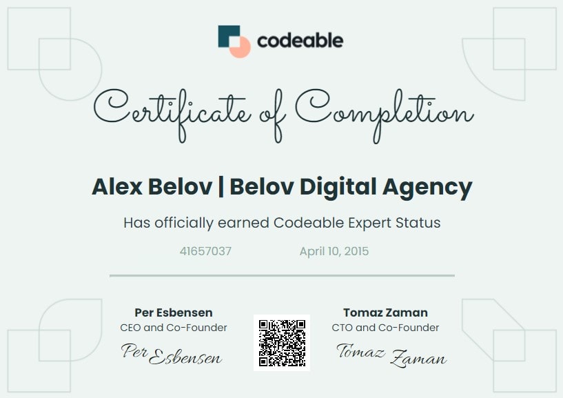 Belov Digital Agency Codeable Certificate