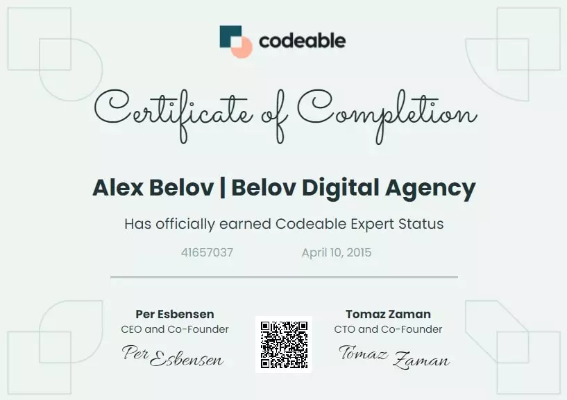 Belov Digital Agency Codeable Certificate