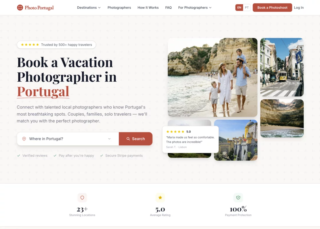 photo portugal - vacation photography marketplace homepage - belov digital agency
